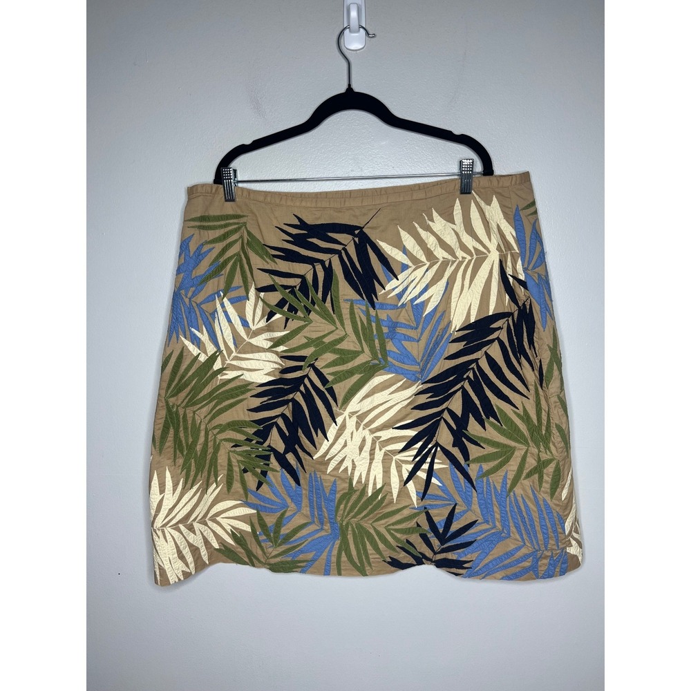 Forth & Towne Tan Tropical Palm Leaf Embroidered A-Line Mini Skirt Women's 20‎
